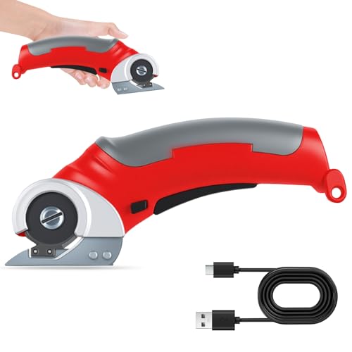 Cortador de cartón eléctrico, 2000 Mah, tijeras eléctricas, 4,2 V, tijeras eléctricas con interruptor de seguridad, para telas alfombras de cuero (rojo)
