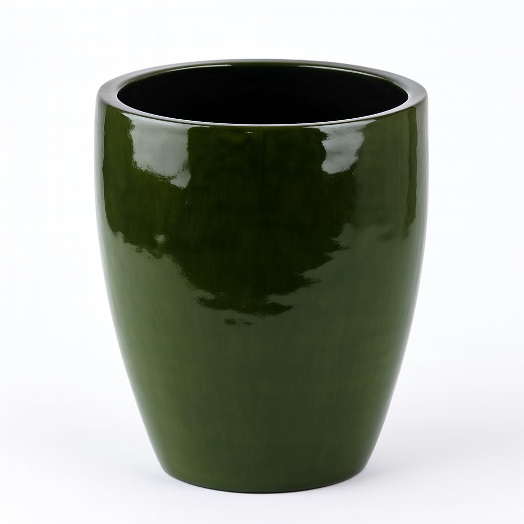 Vaso Tondo Grande In Ceramica Smaltata Verde, Dimensioni Assortite, Cachepot Decorativo Per Piante Da Interno Ed Esterno, Ideale Per Giardino, Terrazzo, Ingresso, Hotel, Ristoranti (Verde, 45,5x58 cm)