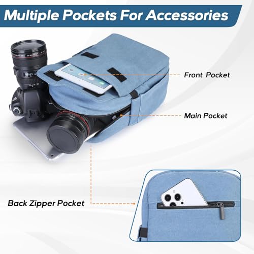 G-raphy-Camera-Bag-Camera-Backpacks-Small-for-Photographers-86-x-5-x-11-inches-Canvas-DSLR-SLR-Small-Camera-Bags-for-Photographers-with-Tripod-Holder-Raincover-Blue-Women-Men