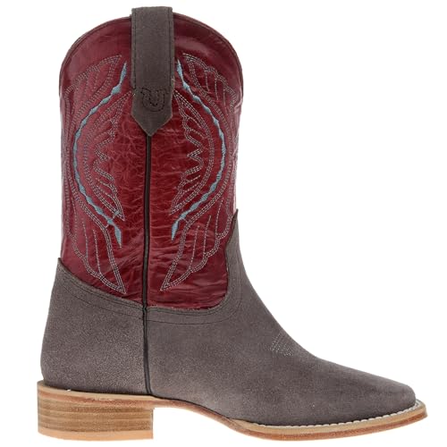 R Youth Charcoal Rough Out with Dark Cherry Shaft Square Toe Boot4