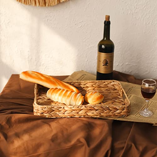 Yrmt Natural Woven Tray Rectangular Hyacinth Serving Tray With Handles For Breakfast Dinner Bread Fruit Coffee Table Tea Party,Home Decorative (Middle) #TOP2