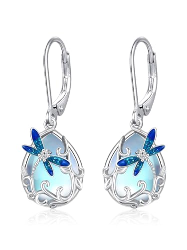 StoryMidir トンボ ピアス レディース ムーンストーン シルバー925 金属アレルギー対応 揺れる 雫型 ドロップピアス 蜻蛉 フックピアス プラチナ仕上げ 6月誕生石 プレゼント ジュエリー アクセサリー 女性ヘの贈り物 ギフト クリスマス ホワイトデー 母の日 誕生日 お祝い 記念日