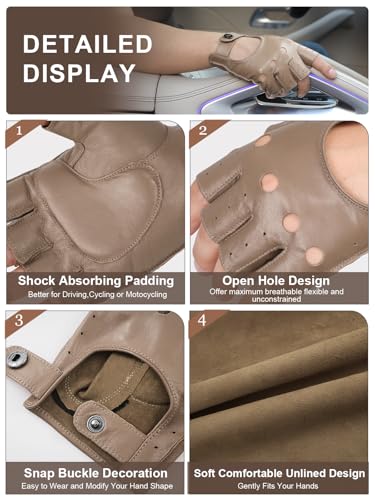 Image of GSG Men's Fingerless Leather Driving Gloves, Half Finger, lambskin | Half Finger Design, Breathable Comfort,Driving, Motorcycle Riding, Racing, Cycling, Daily Wear