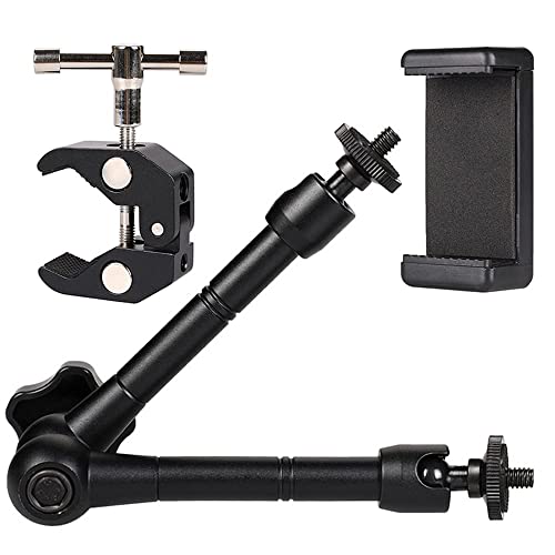 【KRGNPLE】 マジックアーム カメラアーム 11インチ スーパークランプ 俯瞰撮影 Webカメラ アームスタンド 雲台/撮影 照明機材 固定 デスク アーム ベストアングル アクションカメラ プロジェクター ウェブカメラ ビデオ ストロボ に対応（カラー：黒い）