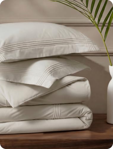 Bedsure 100% Cotton Percale Duvet Cover King, Luxury Hotel Duvet Cover, Rope Weave Linen Comforter Cover, PureWoven Breathable & Lightweight Bedding Set for All Season, 3 Pieces, 104"x90"