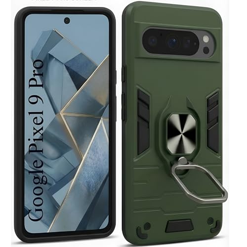 Image of JANAK RAJ Ringstand Armor Bumper Back Case Cover Compatible with Google Pixel 9 /9 Pro 5G | Tough Rugged Shockproof PC+TPU Kickstand 360 Protective Design - Green