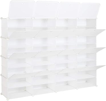 KOUSI Portable Shoe Rack Organizer 32 Grids Tower Shelf Storage Cabinet Stand Expandable for Heels, Boots, Slippers, White