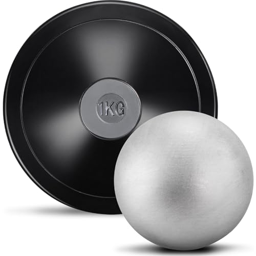 Covzoe 2 Pack Shot Put Ball and Throwing Discus Set, 1 kg Training Discut 13.2 lb Iron Shot Put Track for Outdoor Sports Practice Field Training