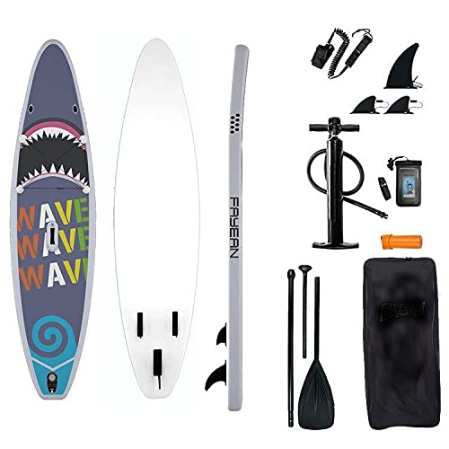 FAYEAN Premium Inflatable Paddle Board 10.6' x 32'' x 6'' SUP, Non-Slip Deck, Backpack, Adj Paddle, Pump, Leash, Phone bag, Repair Tool Kit - SHARK