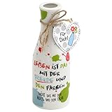 Dekorative, kleine Vase aus Porzellan, mit Spruch 