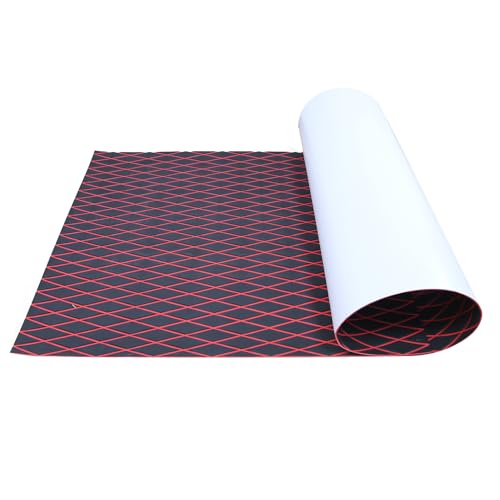 SeSiRui EVA Foam Faux Teak Boat Flooring,Self-Adhesive Teak Floor Decking Sheet for Yacht Marine Floor Carpet (Bevel Edge-Dark Gray Surface red Bottom Layer, 94.48"x43.7")