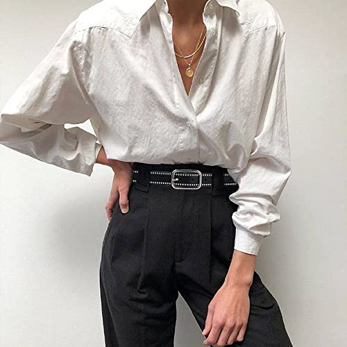 Black Studded Belt for Women Leather Belt for Dress Jeans Vintage Western Style2