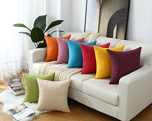 Mixeoo Turquoise Blue Decorative Kids Throw Pillow Covers Farmhouse Soft Thick Durable Linen Square Solid Rustic Accent Cushion Cases For Sofa Living Room Pack Of 2, 12 X 12 Inch #TOP5