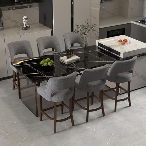 Image of VKNOW Bar Stools Set of 2, 26 inch Upholstered Counter Height Bar Stools,Modern Counter Stools with Wood Legs for Kitchen Island Dining Room Bar,Fabric Grey