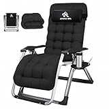 Silla Reclinable de Gravedad Cero, 66 x 80 x 178 cm, Negra, Acolchada, con Reposacabezas Ajustable y...