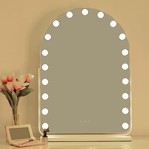 OUO Hollywood Espejo de maquillaje con luz LED, arco Smart Touch Control Espejo de maquillaje, 3 modos de iluminación, brillo ajustable, espejo de mesa sin marco o espejo montado en la pared