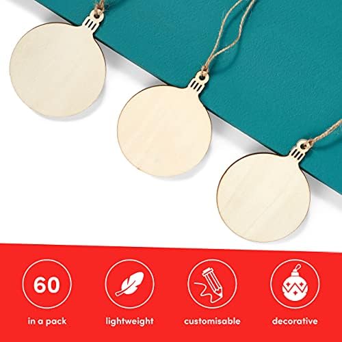 THE TWIDDLERS - 60 Wooden Christmas Baubles for Christmas Tree Ornaments DIY Art and Crafts Pyrography Xmas Party Decorations - 7cm