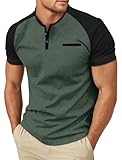 Sailwind Henley Shirts for Men Short Sleeve Casual Summer Collarless Tee Basic T-Shirts Shirts Fashion Button Top with Pocket Green Black