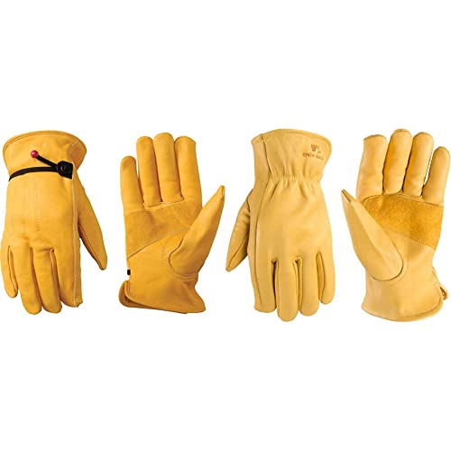 Wells Lamont Men's Cowhide Leather Work Gloves with Wrist Closure (Large) | Tan