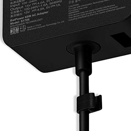 BatPower 15V 4A Surface Charger 65W Compatible with Microsoft Surface Book Laptop Surface Pro X 7 6 5 4 3 Go Tablet 1706 Power Supply Ac Adapter Cord, 5V 1A USB Charge for Tablet and Smartphone