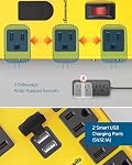 DEWENWILS Garage Power Strip Wall Mount, Wide Space 8-Outlet Industrial Power Strip with 2 USB, Metal Surge Protector 1440J, 14AWG 6FT Heavy Duty Extension Cord for Garage, Workshop, Yellow