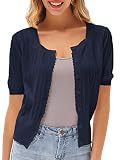 Soft Knit Sweaters for Women Short Sleeve Lace Shrugs Bolero Cardigans Button Down Blouse Navy Blue