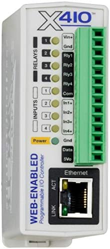 X-410 Industrial Web-Enabled Controller, 4 Relays, 4 Digital Inputs, and Temperature/Humidity Monitor (Industrial Line Power 9-28 VDC)