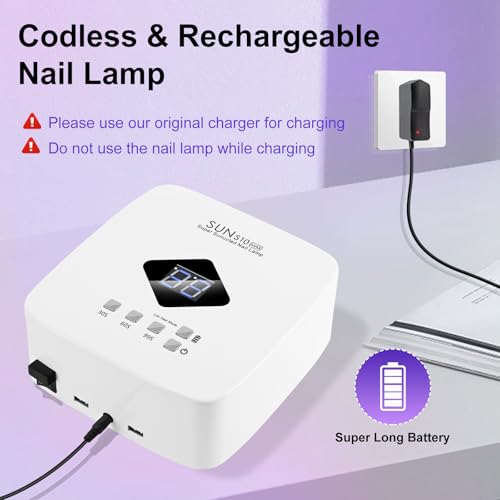 LKE Lâmpada UV para unhas, luz UV sem fio recarregável de 86 W para unhas de gel, lâmpada de cura co