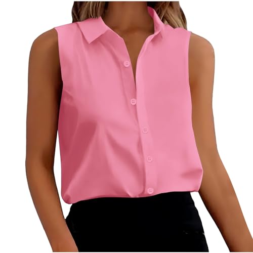 Camisa sin Manga Mujer Verano Moda Color sólido Casual Camisa Blusa Camisetas de Tirantes Cuello Redondo Botones Oficina Camisola Elegante Original Fiesta Chaleco Tops Suelto Basic tee 2024