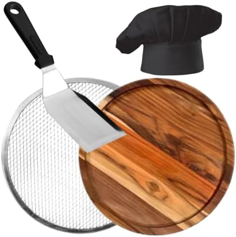 Kit Pizza Gourmet com Tábua, Espátula, Tela e Touca, 4 Peças