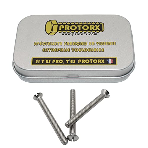 Vis Tete Fraisee Bombee Fendue M5 x 50mm : Boite 10 Pcs Visserie Inox pour Ecrou Rondelle | Vis à Tête Fraisée Bombée Fendue Acier A2 | Metal Anti-Rouille - DIN 964 | Boite Rangement Vis PROTORX