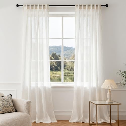 Dreaming Casa Linen Blend Sheer Curtains 204 Inches Long, 2 Panels, Natural