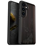 Carveit Cover Compatibile per Samsung S24 Plus Custodia Naturale Legno [Unico Estetico Lnciso a laser] Robusto Antiurto TPU per Galaxy S24 Plus 5G Case (Legno nero-Testa di cervo)