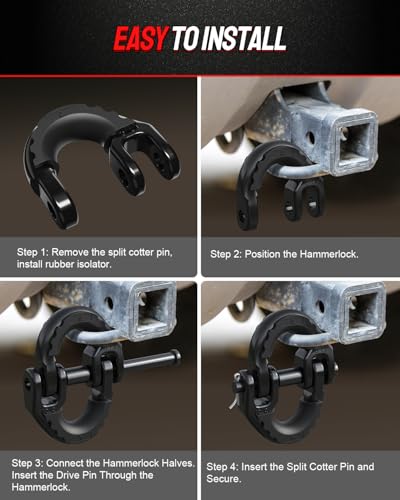 DAYDOOR 1/2\" Safety Chain Connector Link, G80 Tow Hitch Hammerlock Coupling Link with 12000 lbs Capacity, Tow Chain Connector with Rubber Isolators for Trucks, Trailers, SUVs(2-Pack) (Black)