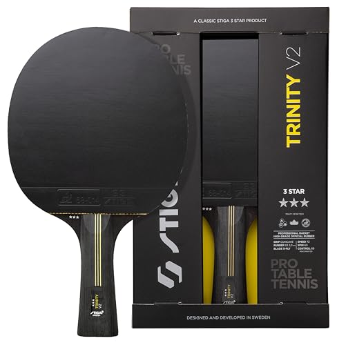STIGA Trinity V2 Pala de Tenis de Mesa, Madera de 3 Estrellas, Goma aprobada por la ITTF, Mango Ergonómico, para Jugadores Ofensivos