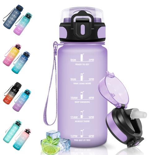 Motswedi Borraccia 500ml, a Prova di Perdite, Borraccia con Cannuccia, Reutilizables, Senza BPA, Borracce Motivazionale per Scuola, Palestra, Running, Ciclismo, Viola chiaro