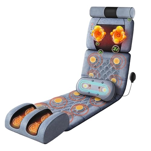 Ganzkörper Massagematte mit Wärmefunktion, Massagesitzauflage mit 10 Vibrationsmotoren, Veloursleder Elektrisches Massage Auflage für Nacken Schultern Rücken Taille Beine, Abnehmbar Separat Verwendbar