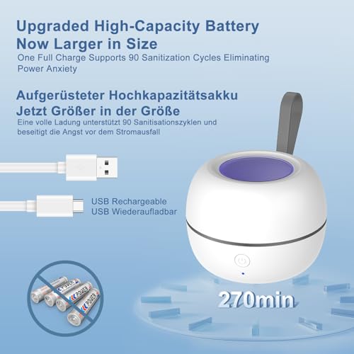 MOMMED Esterilizador UV para Chupetes Mejorado, Esterilizador Portátil para Chupetes, Esterilización al 99,99% en 3 Minutos, 270 Minutos de Autonomía, Desinfectante para Chupetes de Bebé para Llevar - imagen 2