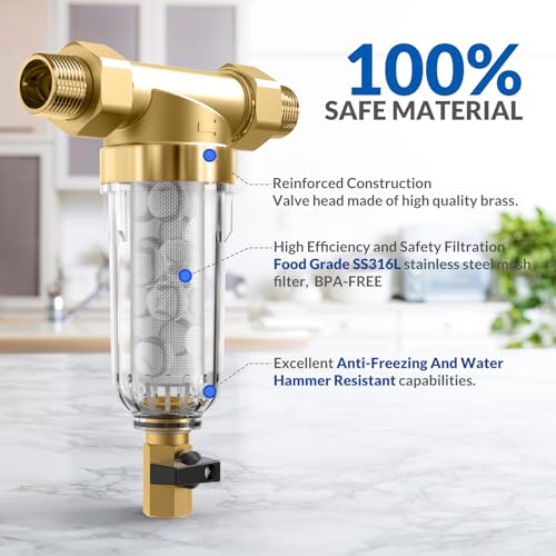 Image of SimPure DC5S 40 Micron Spin Down Sediment Filter, Reusable Whole House Sediment Water Filter Softener with Siliphos Helps Prevent Scale and Corrosion, 1 inch MNPT + 3 /4 inch FNPT + 3 /4 inchMNPT, BPA Free