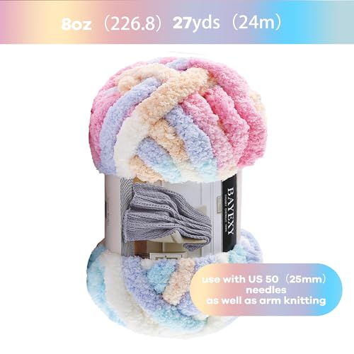 Image of Chunky Chenille Yarn for Hand Knitting 8 Jumbo Pack Jumbo Chunky Yarn for Hand Soft Blanket Knitting, Bulky Thick Fluffy Yarn for Crocheting (Marshmallow Color)