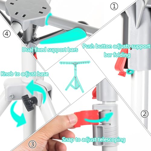 BAOYOUNI Wäscheständer Klappbarer Kleiderständer Platzsparendes Wäschetrockner Bügelwäscheständer Aufhängelänge 125,3cm Höhenverstellung 96,6-158cm für Drinnen und Draußen, Silbergrau