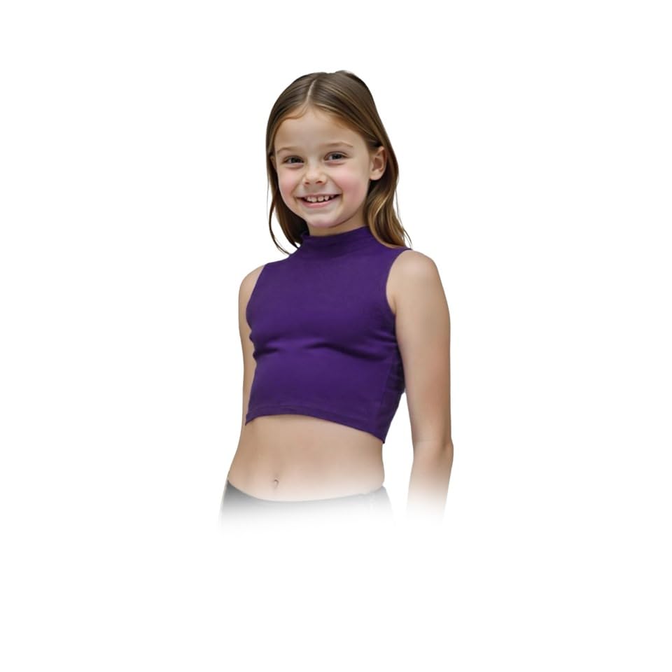 Image of Gum & Berries Girls Turtle Neck Crop Sleeveless Vest Tank Top Lightweight Disco Dance,