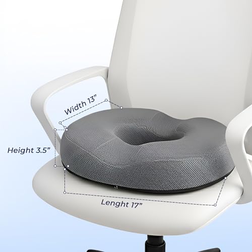 Image of Billebon Orthopedic Memory Foam Donut Pillow for Tailbone Pain| Coccyx Seat Cushion for Piles & Hemorrhoids| Sciatica| Prostate| Post-Natal| Pregnancy Pain Relief| Breathable Mesh Cover - Grey