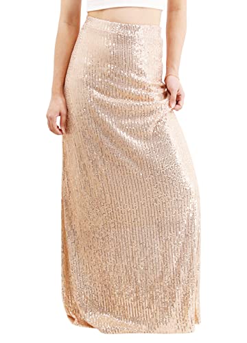 Novia's Choice Women’s Sequin Maxi Skirt High Waist Sparkle Pencil Skirts Party Cocktail Champagne Xl #TOP13