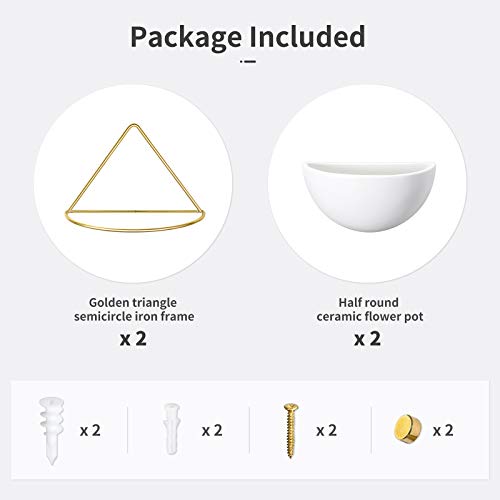 Mkono Ceramic Wall Planter Set Of 2 Hanging Planter With Metal Geometric Plant Hanger, Modern Wall Mounted Plant Pot For Succulent Air Plant Cactus Indoor Home Office Decor Gift Idea, Gold #TOP5