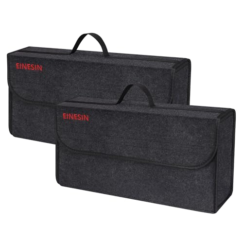 Einesin Car Boot Organiser Bag Anti Slip Foldable, Car Boot Tidy for Tools Breakdown Emergency Travel Tidy Van Caravan - Dark Grey Carpet Material - Suitable for All Vehicles (50x15x25cm-2PCS)