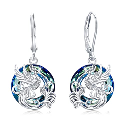 Phönix Ohrringe, 925 Sterling Silber Kristall Phönix Hebelrücken Baumeln Ohrringes für Damen "Aus der Asche auferstehen" Nirwana von Phönix Schmuck Geschenke für Geburtstag Weihnachten Cover