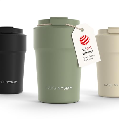 Lars Nysøm Taza Térmica Café Para Llevar 380ml Travel Mug 0,38 L Con Aislante Base De Silicona Antideslizante Travel Mug De Acero Inoxidable Para Café Y Té Sage Green - Powder, 380ml