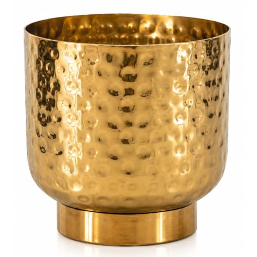 Image of ecofynd 1 Pack Metal Plant Pots (5.5 inch), Indoor Small Planter Flower Pots, Home Garden Decor Planter for Living Room Bedroom Interior (Gold Finish, POT054)