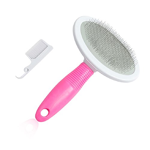 HBuir Pet Dog Cat Grooming Slicker Brush Shedding Rake Stainless Steel Grooming Comb,Pink,Large